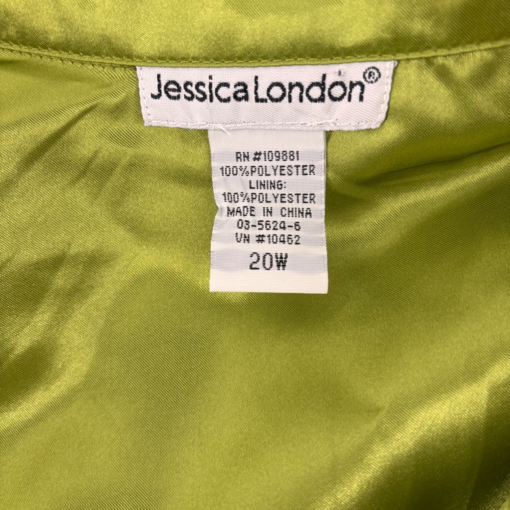 Jessica London Green Midi Dress Satin Collar Belt Rhinestone Buttons Size 20W - Picture 11 of 14